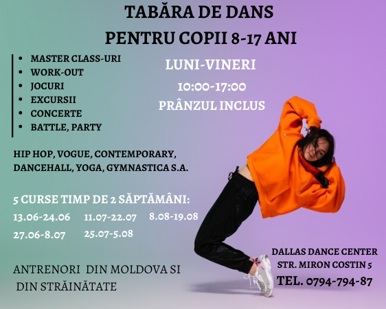 Summer dance camp for children 8-17 years old
